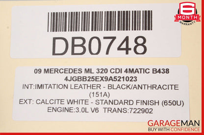 09-13 Mercedes W164 ML320 R350 Front Left Side Upper Seat Cushion Black OEM
