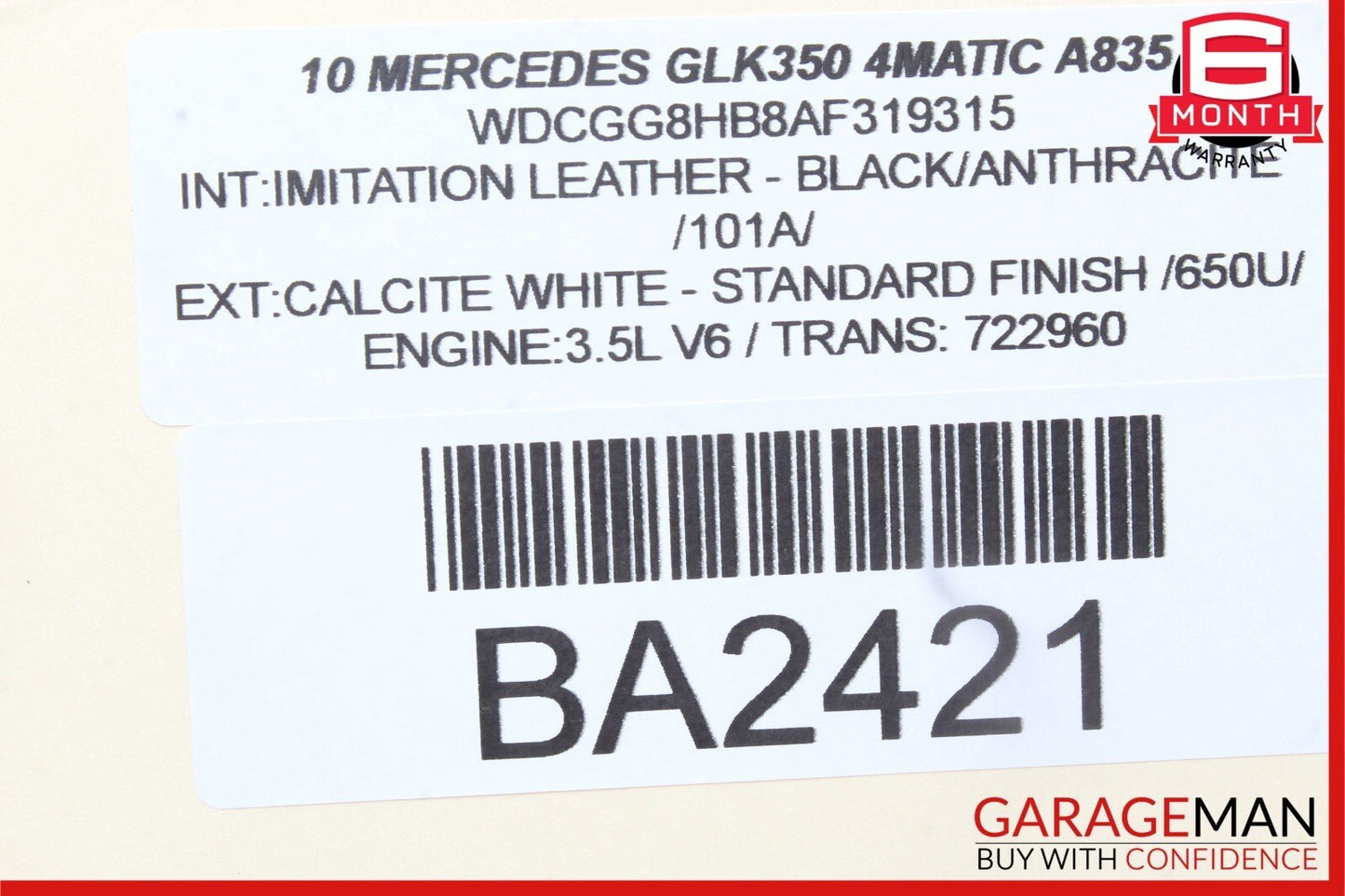 10-12 Mercedes X204 GLK350 Left Driver Side Rear View Door Mirror White OEM