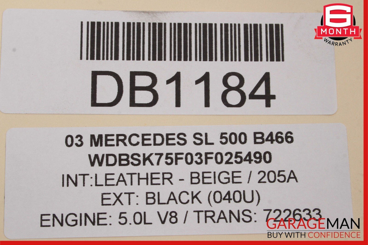 03-12 Mercedes R230 SL500 Convertible Upper Roof Hardtop Hard Top Panel Black