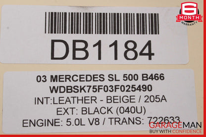 03-12 Mercedes R230 SL500 Convertible Upper Roof Hardtop Hard Top Panel Black