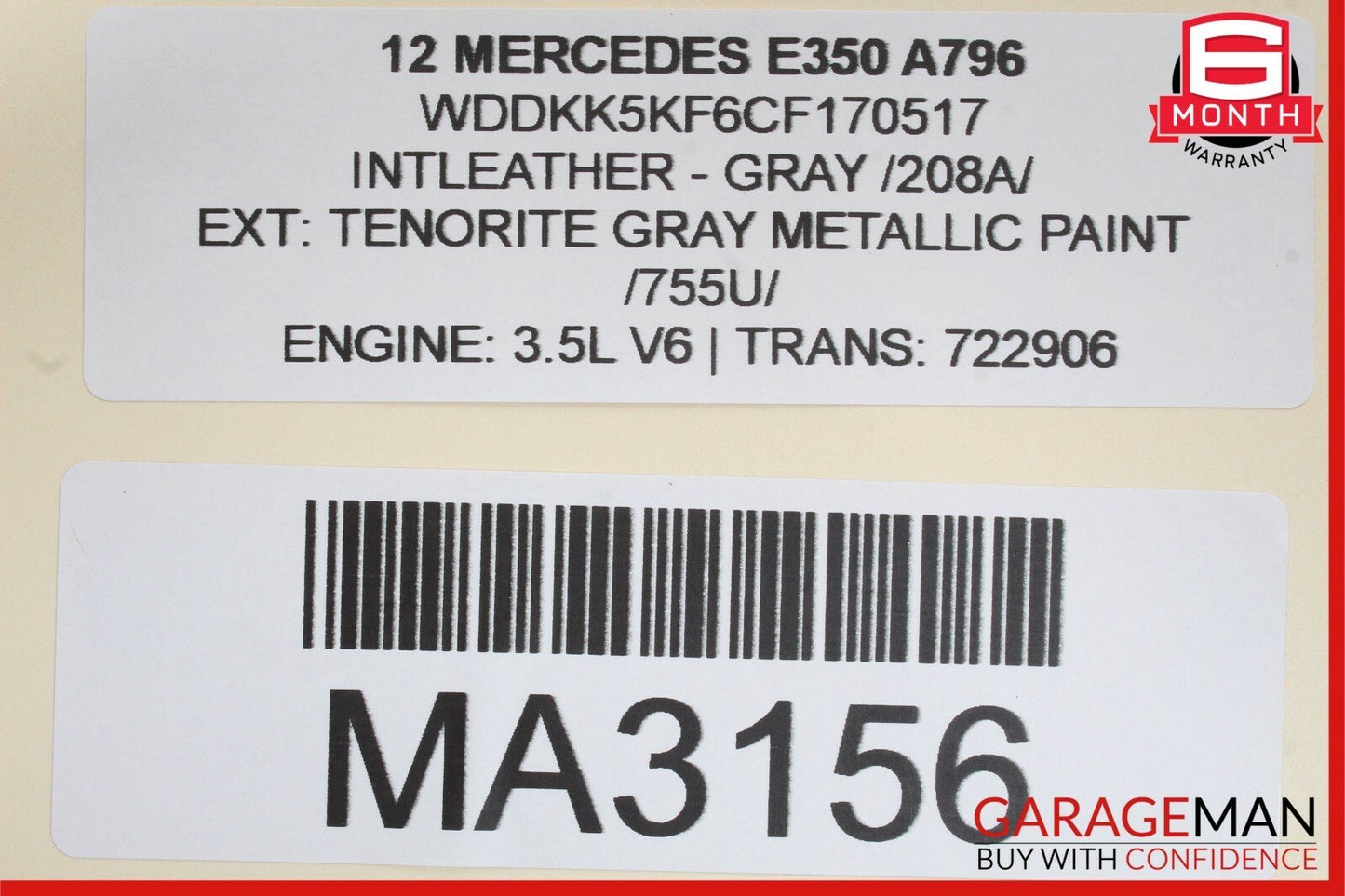 10-16 Mercedes W212 E350 E400 C300 Interior Rear View Mirror Grey 2048104217 OEM