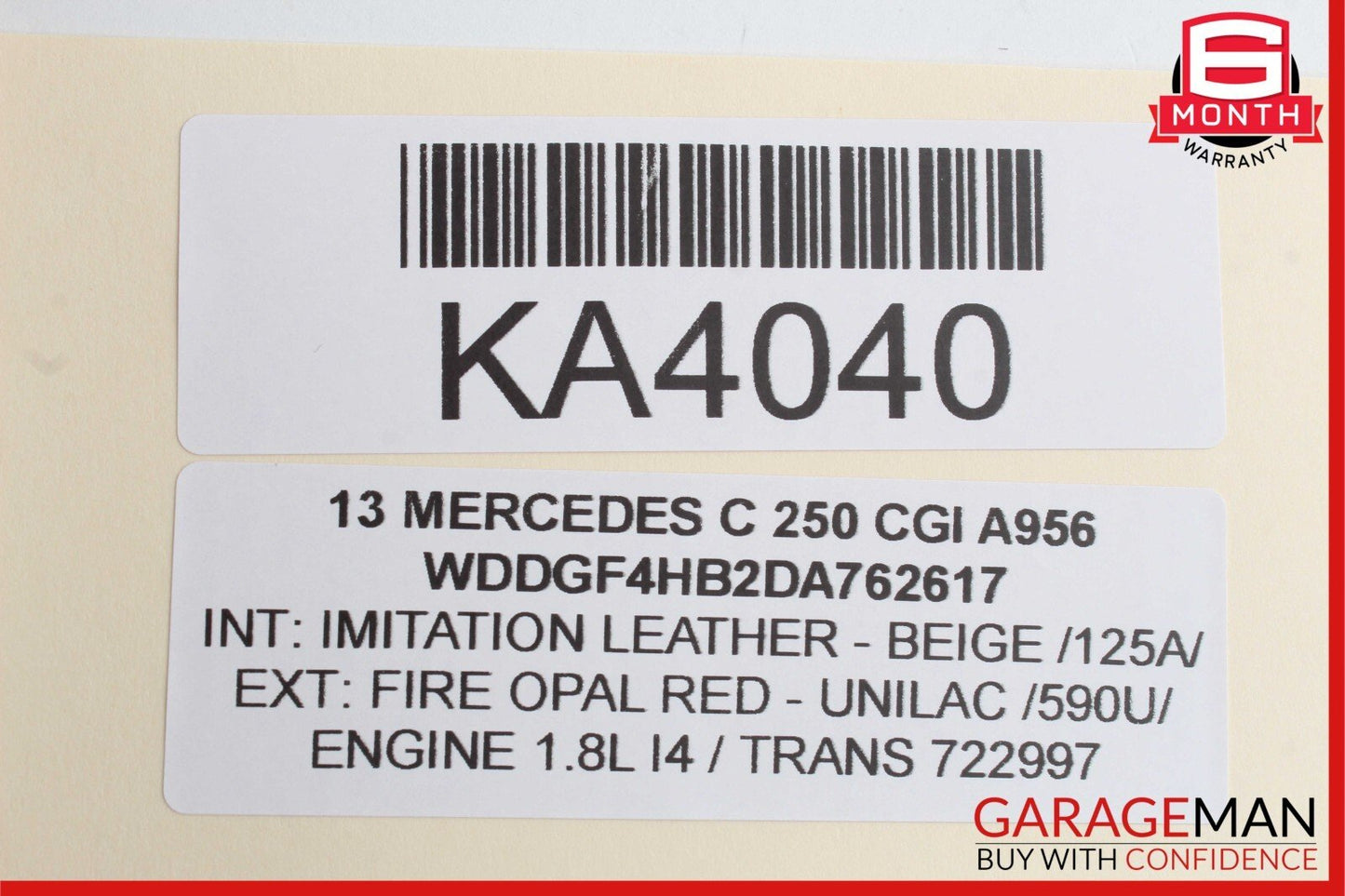 12-14 Mercedes W204 C250 Rear Right Side Exterior Door Handle Red Keyless Go OEM