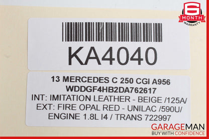 12-14 Mercedes W204 C250 Rear Right Side Exterior Door Handle Red Keyless Go OEM