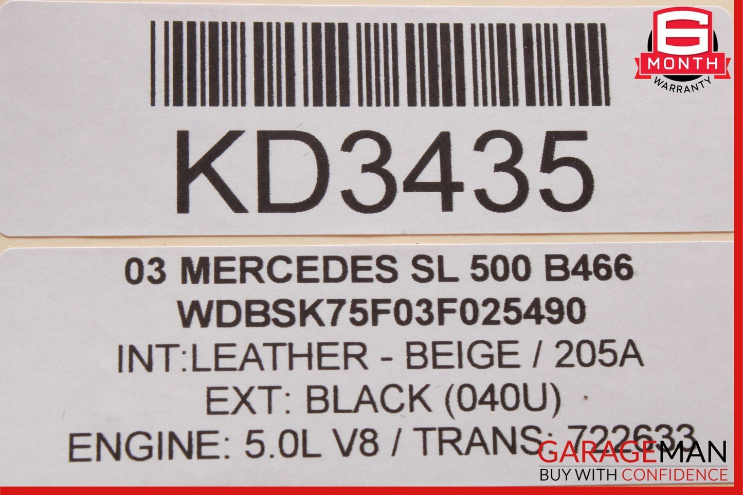 03-12 Mercedes R230 SL500 SL55 Convertible Top Right Side Load Assist Cylinder