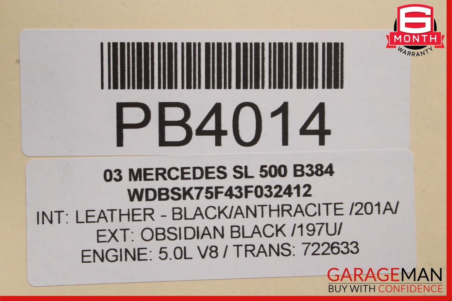 03-12 Mercedes R230 SL500 Convertible Top Roof Hardtop Panel Obsidian Black