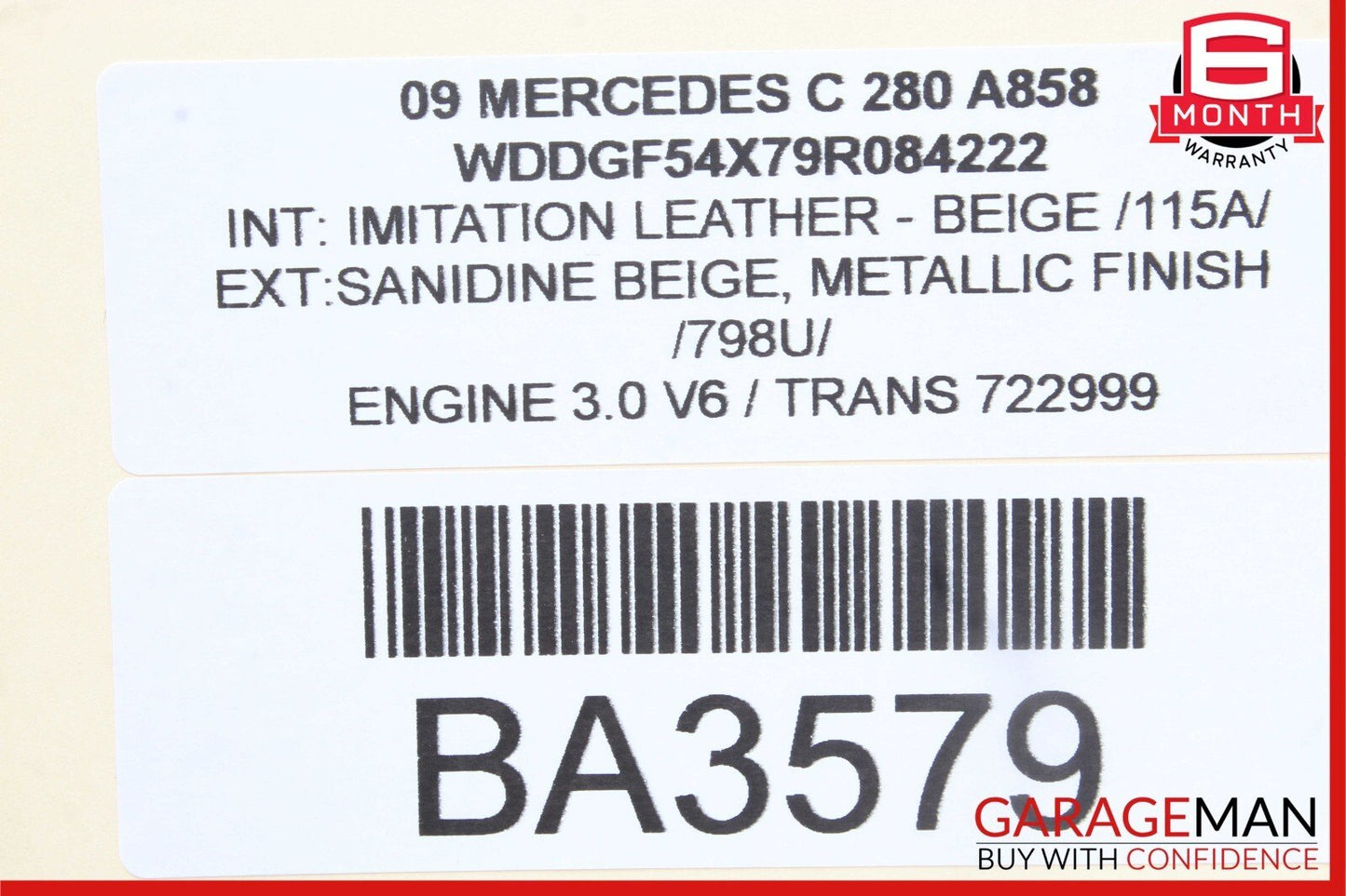 08-11 Mercedes W204 C280 Rear or Front Right Side Exterior Door Handle Beige