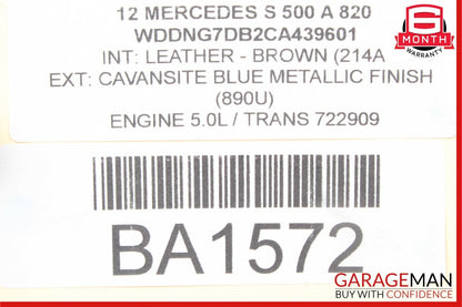 07-13 Mercedes W221 S500 Rear Right Side Keyless Go Exterior Door Handle Black