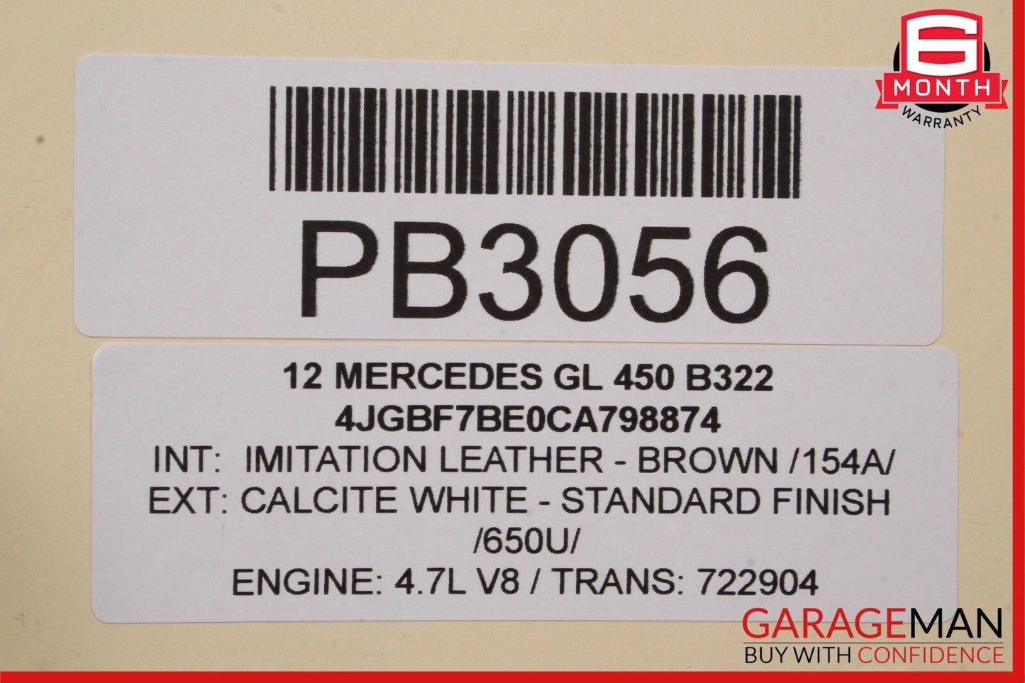07-12 Mercedes GL450 GL550 Front Right Lower Bottom Seat Cushion Cover Brown