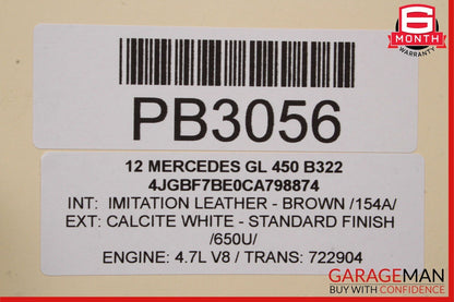 07-12 Mercedes GL450 GL550 Front Right Lower Bottom Seat Cushion Cover Brown