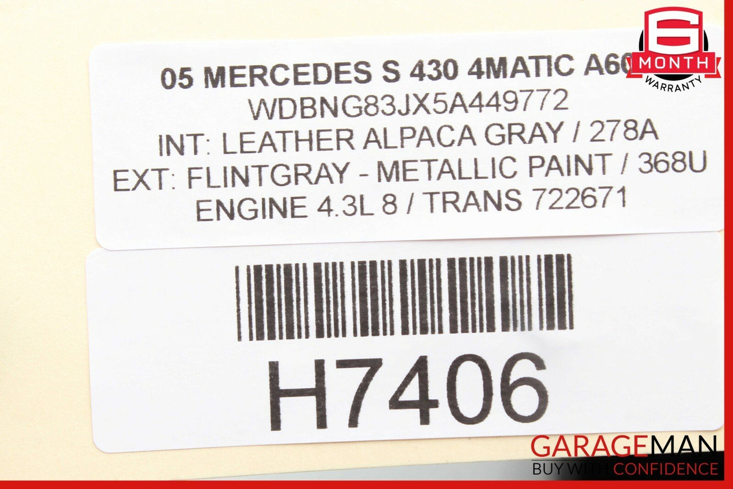 00-06 Mercedes W220 S430 S55 AMG Right or Left Rear Dome Light Mirror Gray OEM