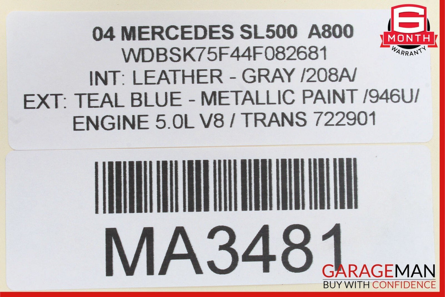 03-11 Mercedes R230 SL500 Right Side Convertible Main Top Drive Lift Cylinder