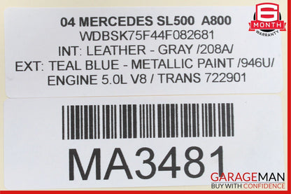 03-11 Mercedes R230 SL500 Right Side Convertible Main Top Drive Lift Cylinder