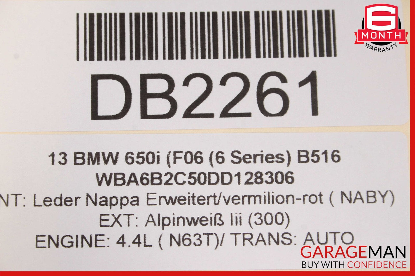 13-19 BMW 650i F06 Rear Right Side Passenger Side Interior Door Panel OEM