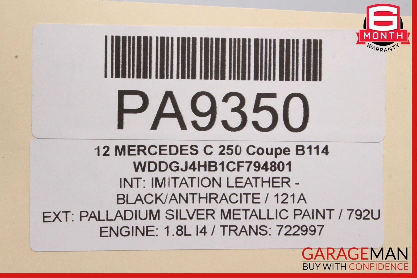 12-14 Mercedes W204 C250 1.8L RWD Drive Shaft Propeller Driveshaft Assembly