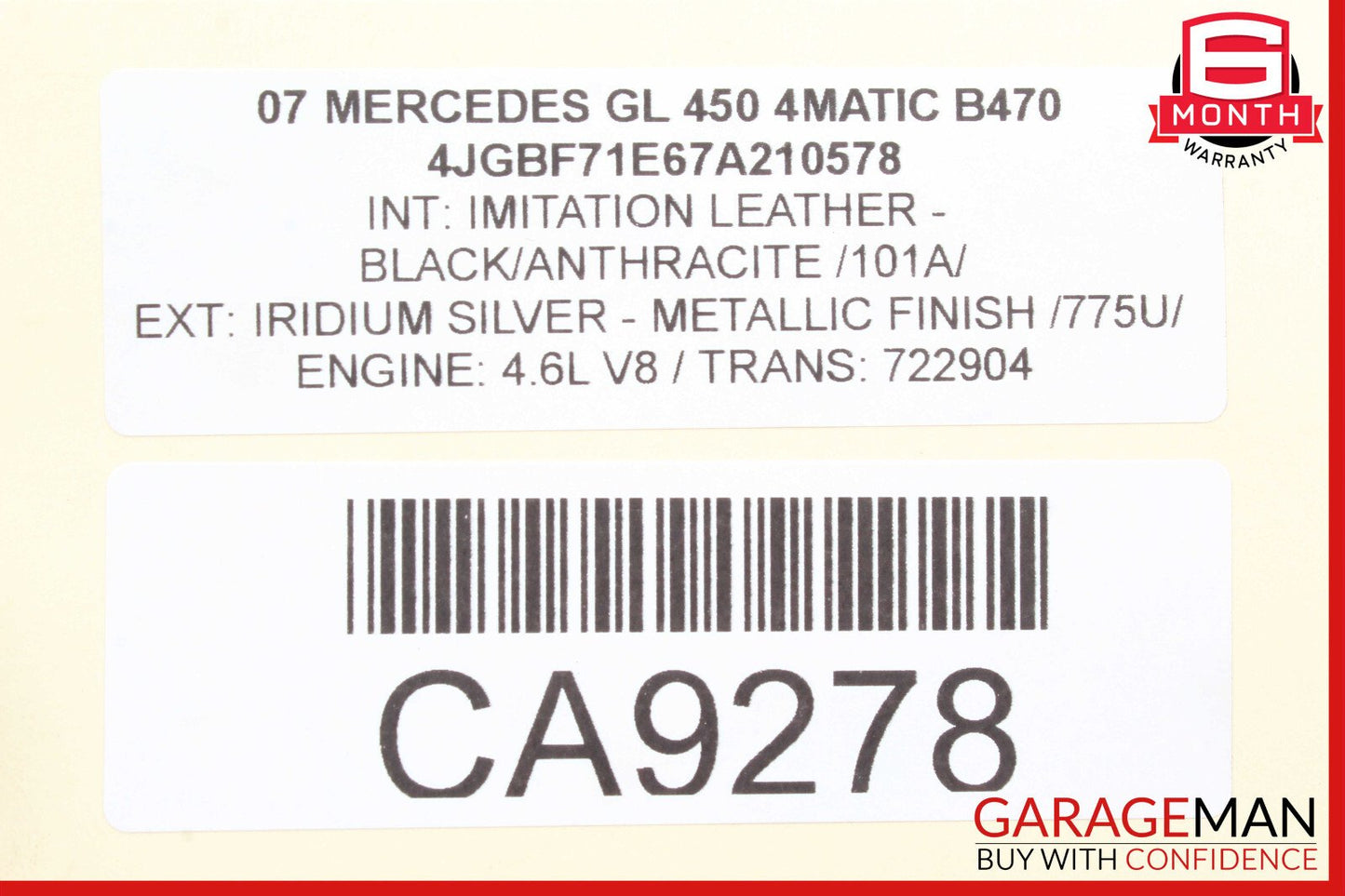 06-12 Mercedes X164 GL450 ML550 Upper Radiator Core Tie Bar Support OEM