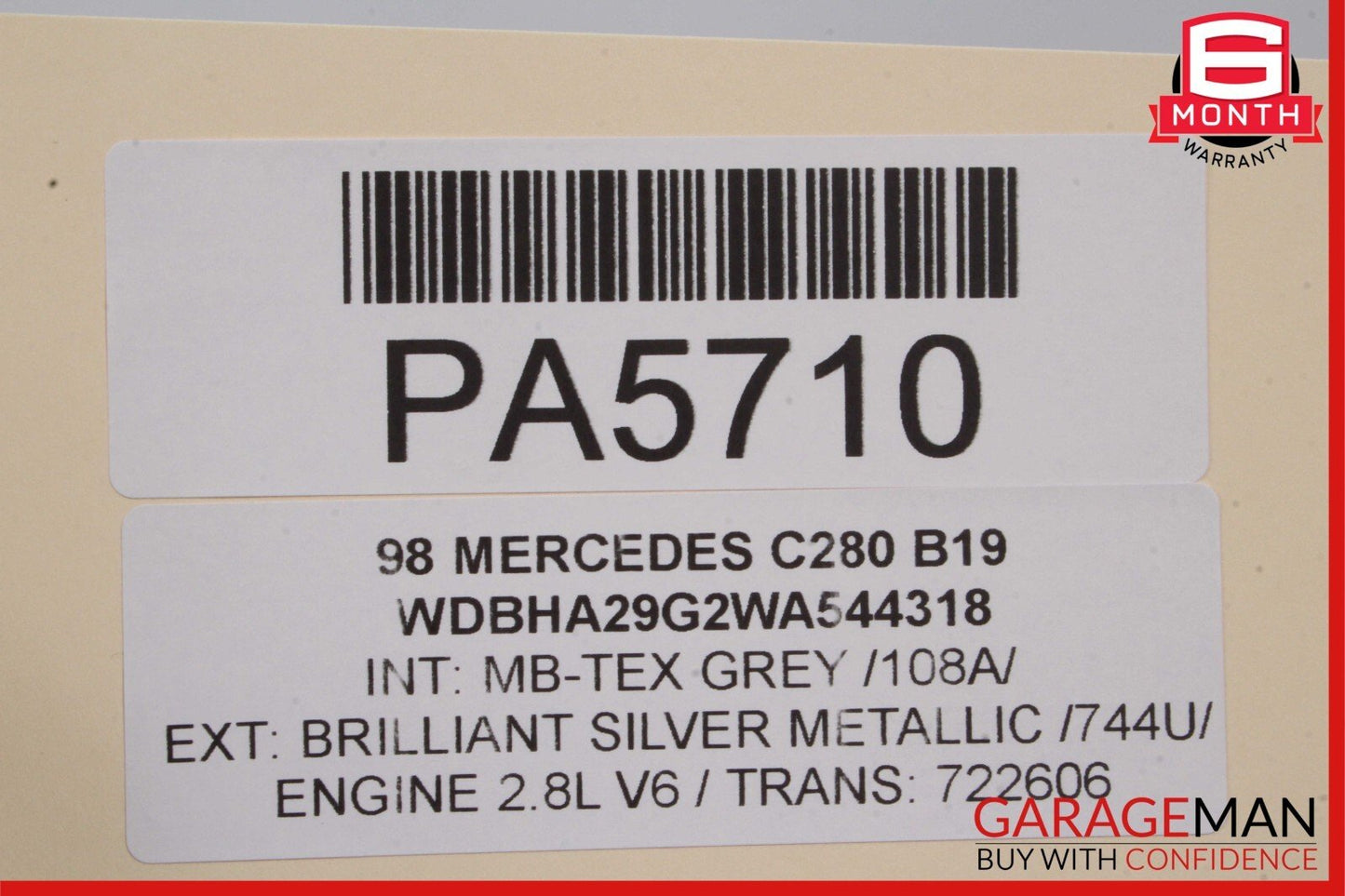94-00 Mercedes W202 C230 C280 Front Right Side Top Upper Seat Cushion Cover Grey
