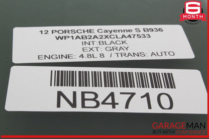 11-18 Porsche Cayenne S 958 Rear Left Driver Side Door Window Glass OEM