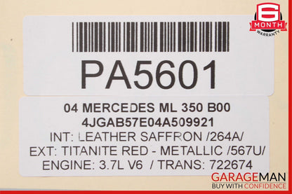 98-05 Mercedes W163 ML350 Base Left Side Rocker Skirt Molding Panel Titanite Red