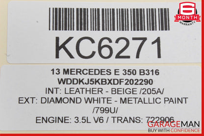 10-16 Mercedes W212 E350 Rear Right Door Window Regulator Frame w/o Motor