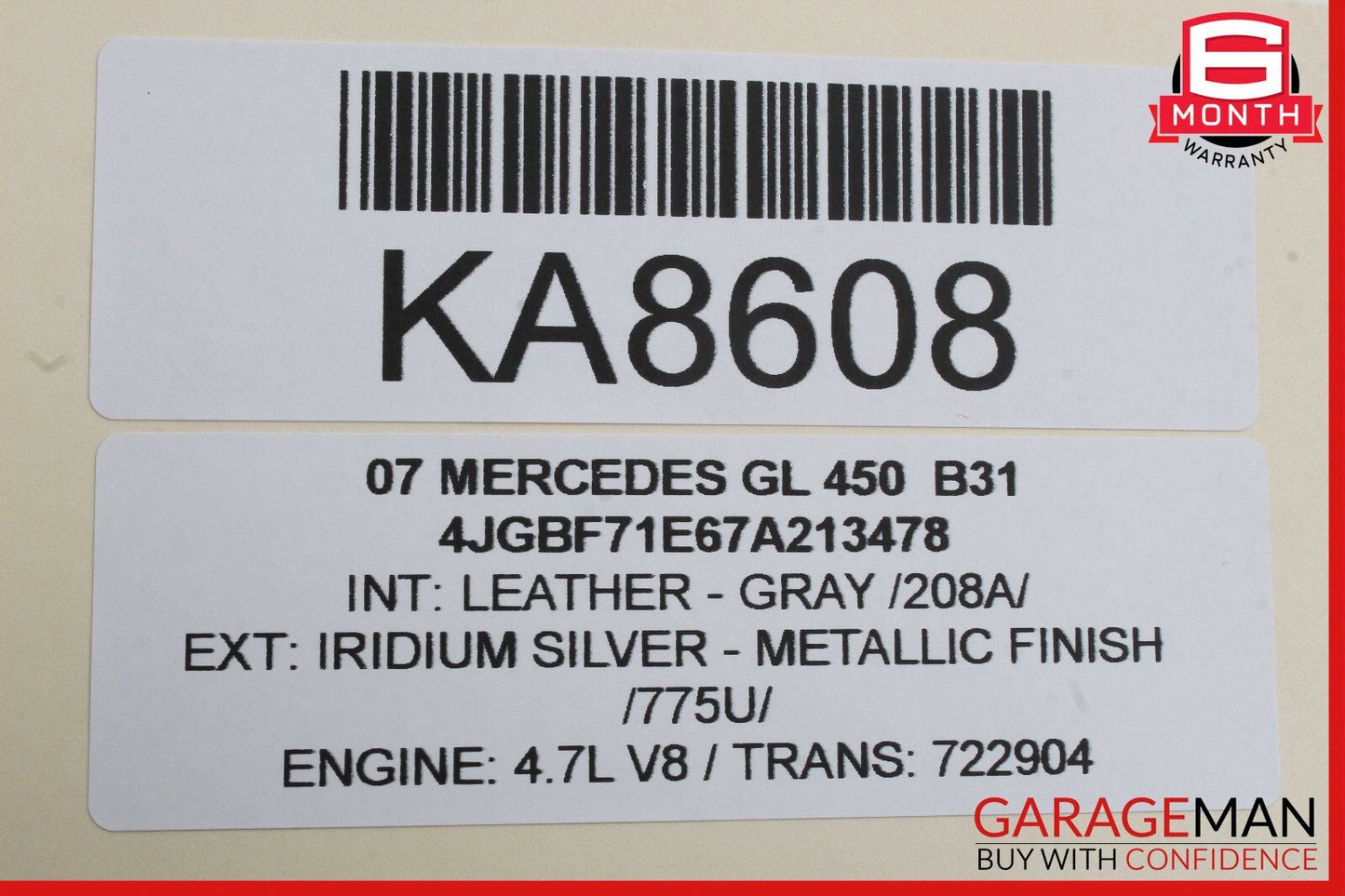 07-08 Mercedes X164 GL450 Front Right Side Mirror Door Rear View Silver OEM