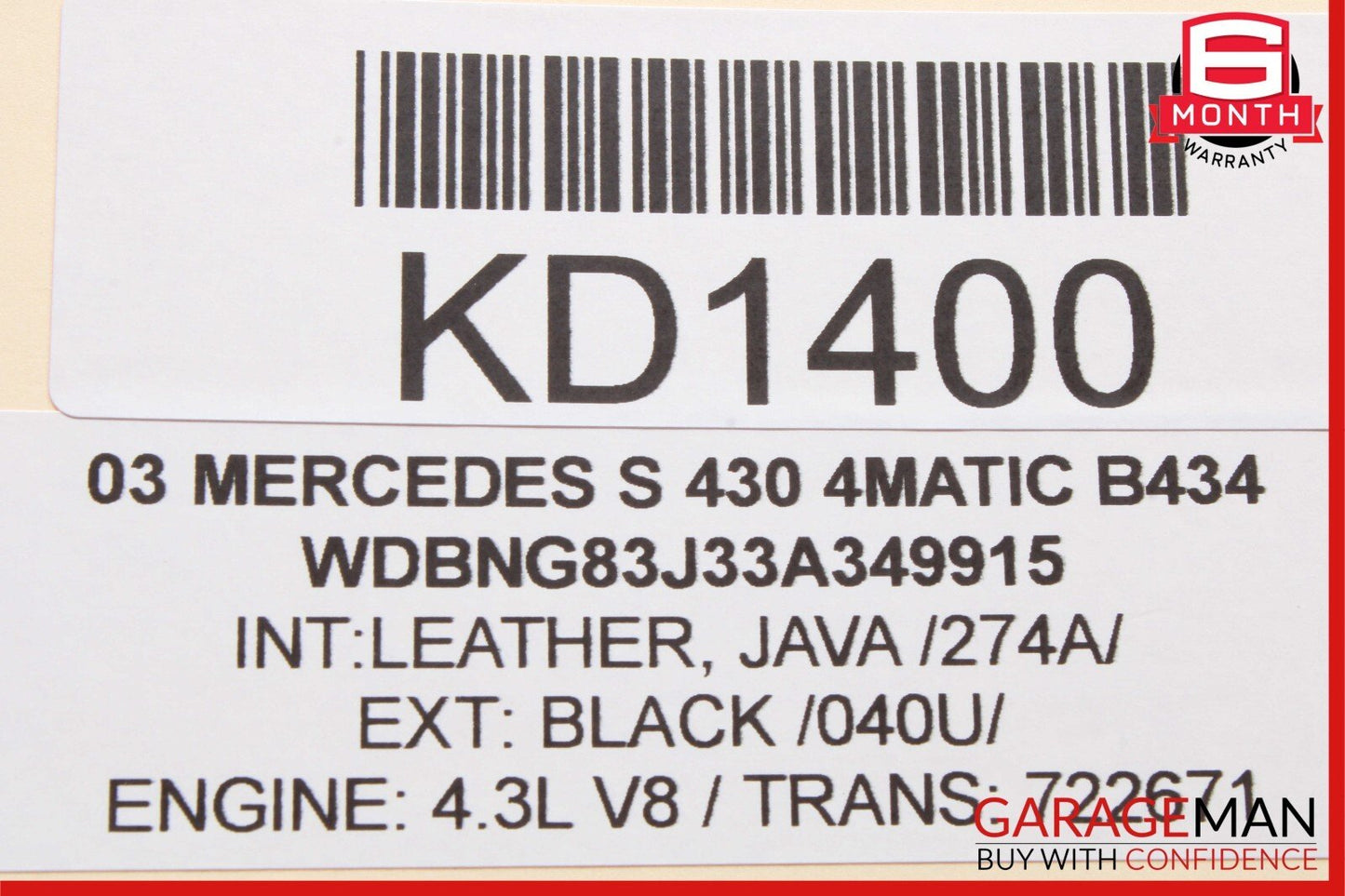 00-06 Mercedes W220 S430 S500 Rear Left Driver Side Window Regulator Motor OEM