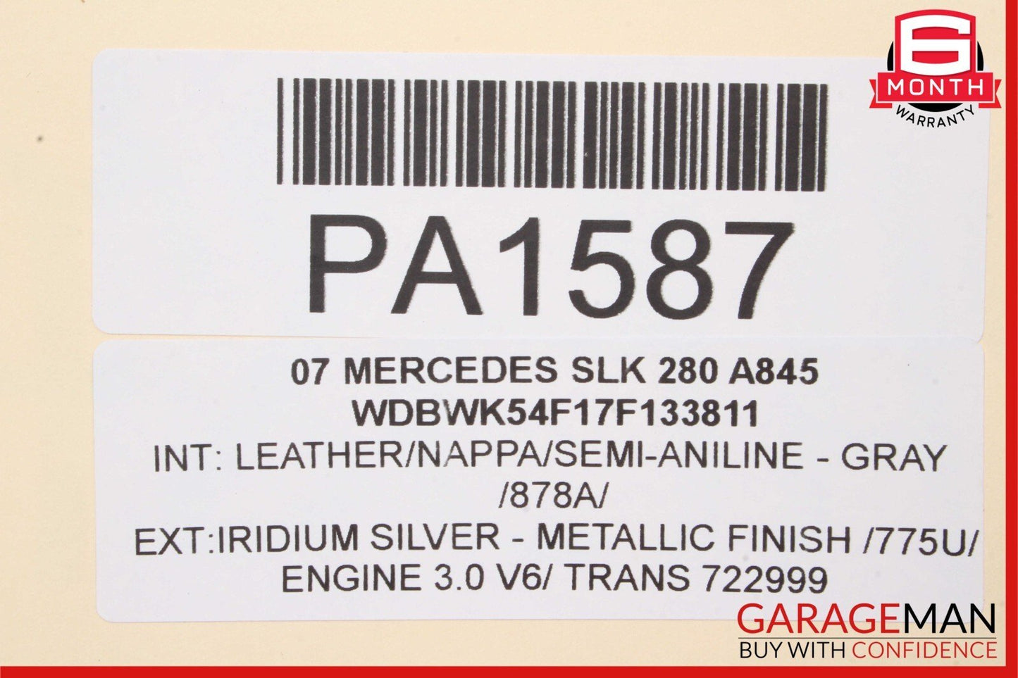 05-11 Mercedes R171 SLK350 SLK280 Convertible Hard Top Roof Folding Panel Silver