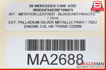 08-14 Mercedes W204 C300 C250 Front Right Passenger Side Sunvisor Sun Visor Grey