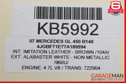 07-12 Mercedes X164 GL450 GL350 Front Right Top Upper Seat Cushion  OEM