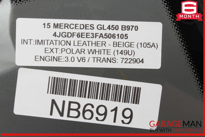 13-19 Mercedes X166 GL450 GL550 GLS550 Rear Left Fixed Privacy Window Glass OEM