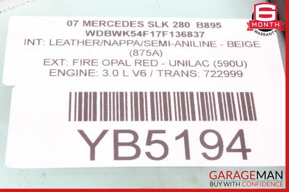 05-11 Mercedes R171 SLK280 SLK350 Quarter Window Glass Rear Right Side OEM