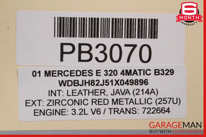 96-03 Mercedes W210 E320 Rear Left Side Interior Door Trim Panel Leather Java