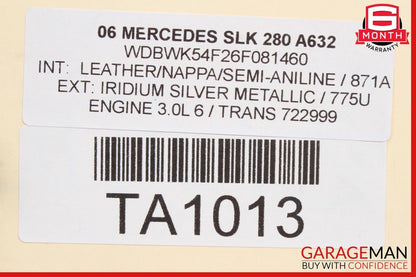 05-11 Mercedes R171 SLK280 Left Convertible Top Trunk Lid Cylinder OEM