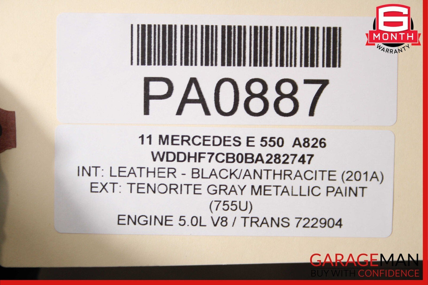 10-13 Mercedes W212 E350 E550 Rear Left Side Interior Door Panel Anthracite
