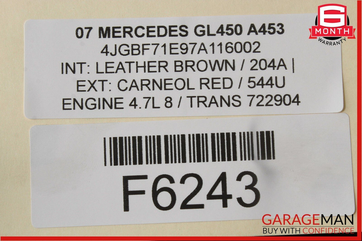 07-09 Mercedes X164 GL450 Rear Right Passenger Side Tail Light Taillight Lamp