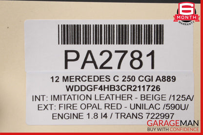 08-14 Mercedes W204 C300 C250 Rear Left Side Interior Door Panel Assembly Beige