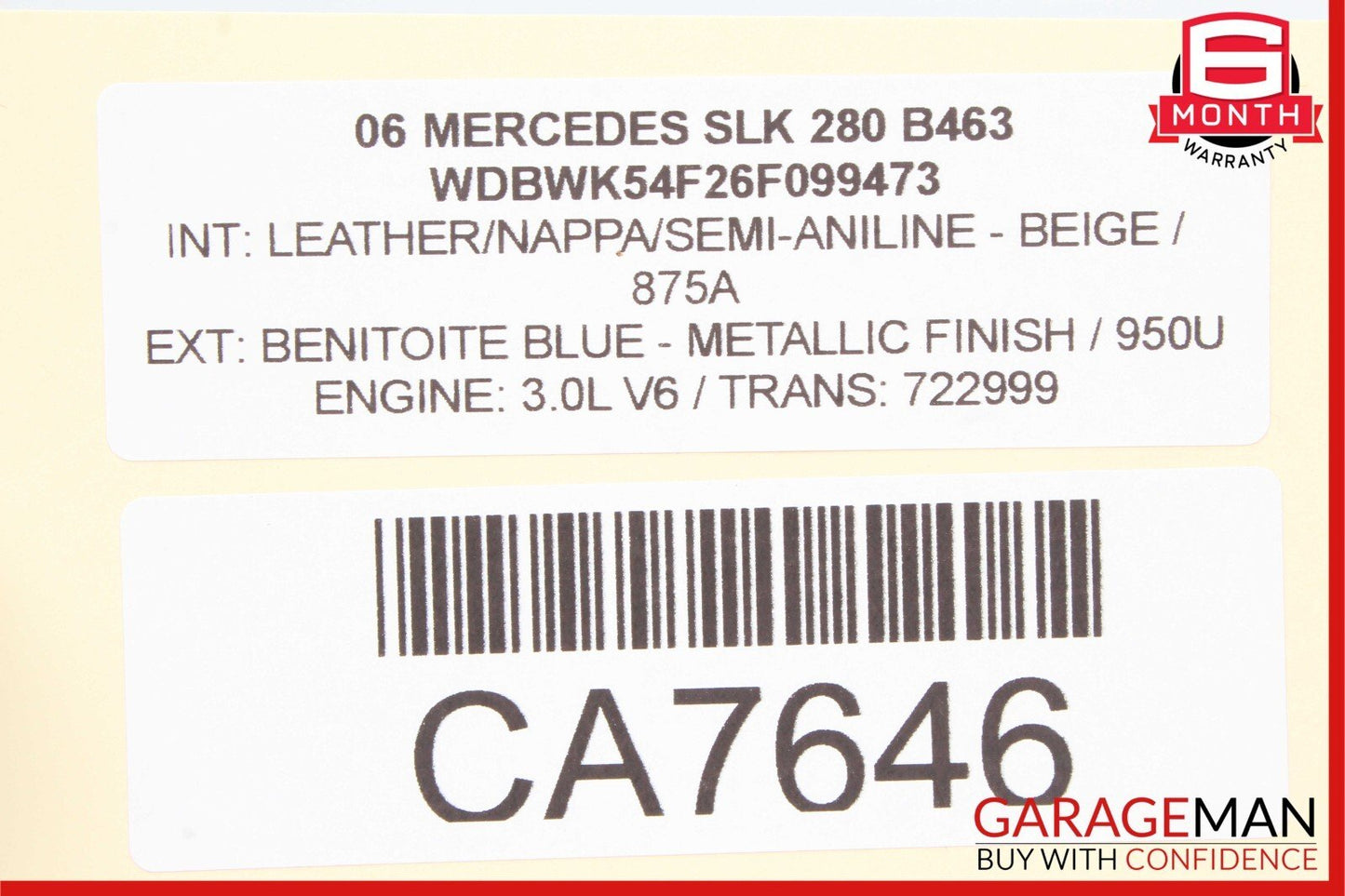 05-11 Mercedes R171 SLK280 Rear Left Convertible Roof Top Trunk Lid Cylinder OEM