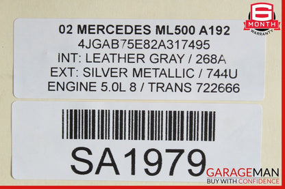 02-05 Mercedes W163 ML500 Front Right Side Top Upper Seat Cushion Black OEM