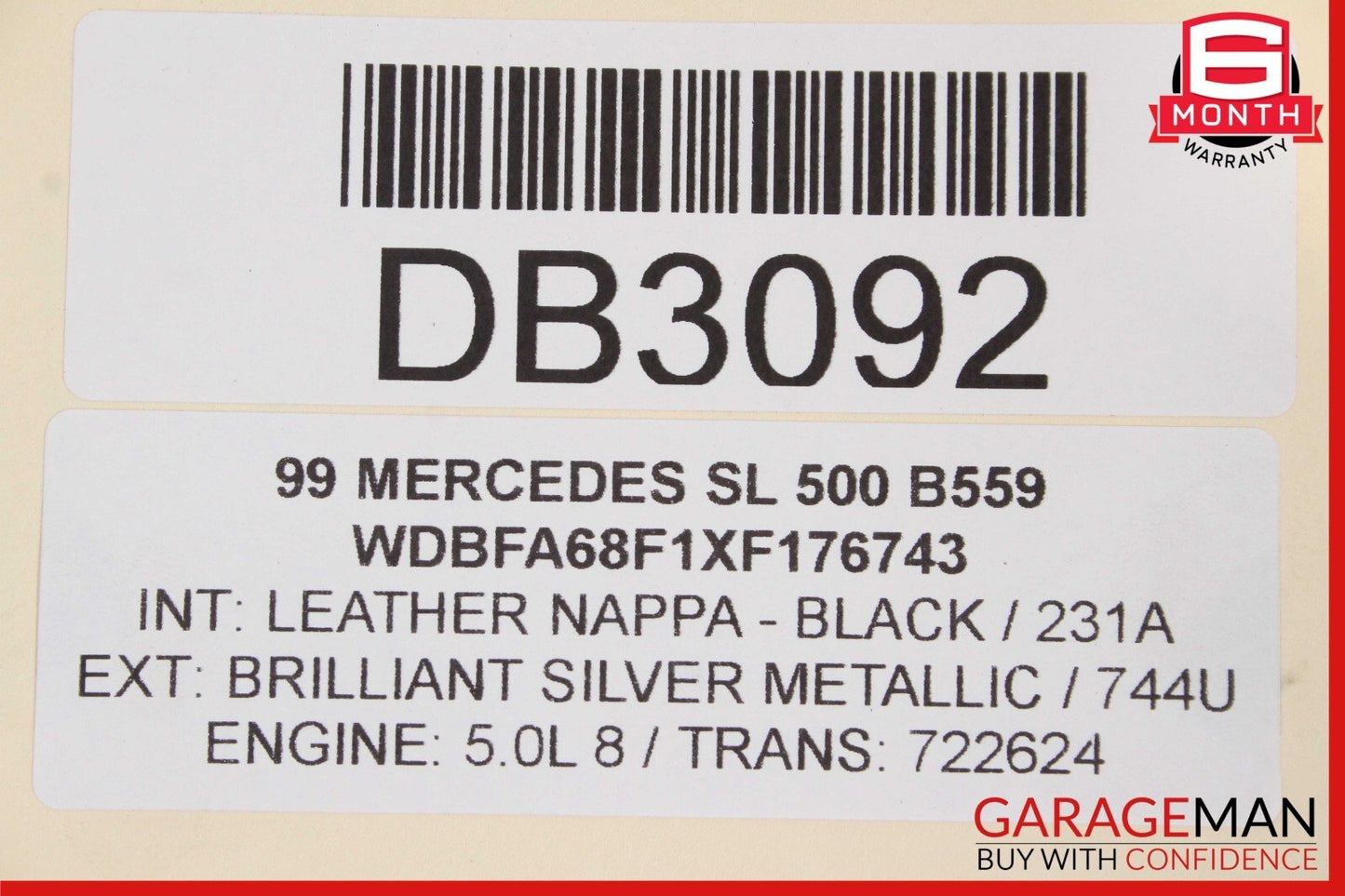 96-02 Mercedes R129 SL500 Front Right Side Top Upper Seat Cushion Black