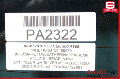 03-09 Mercedes W209 CLK500 Soft Top Convertible Rear Windshield Window Glass