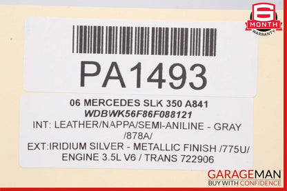 05-11 Mercedes R171 SLK350 Front Right Side Top Upper Seat Cushion Gray OEM