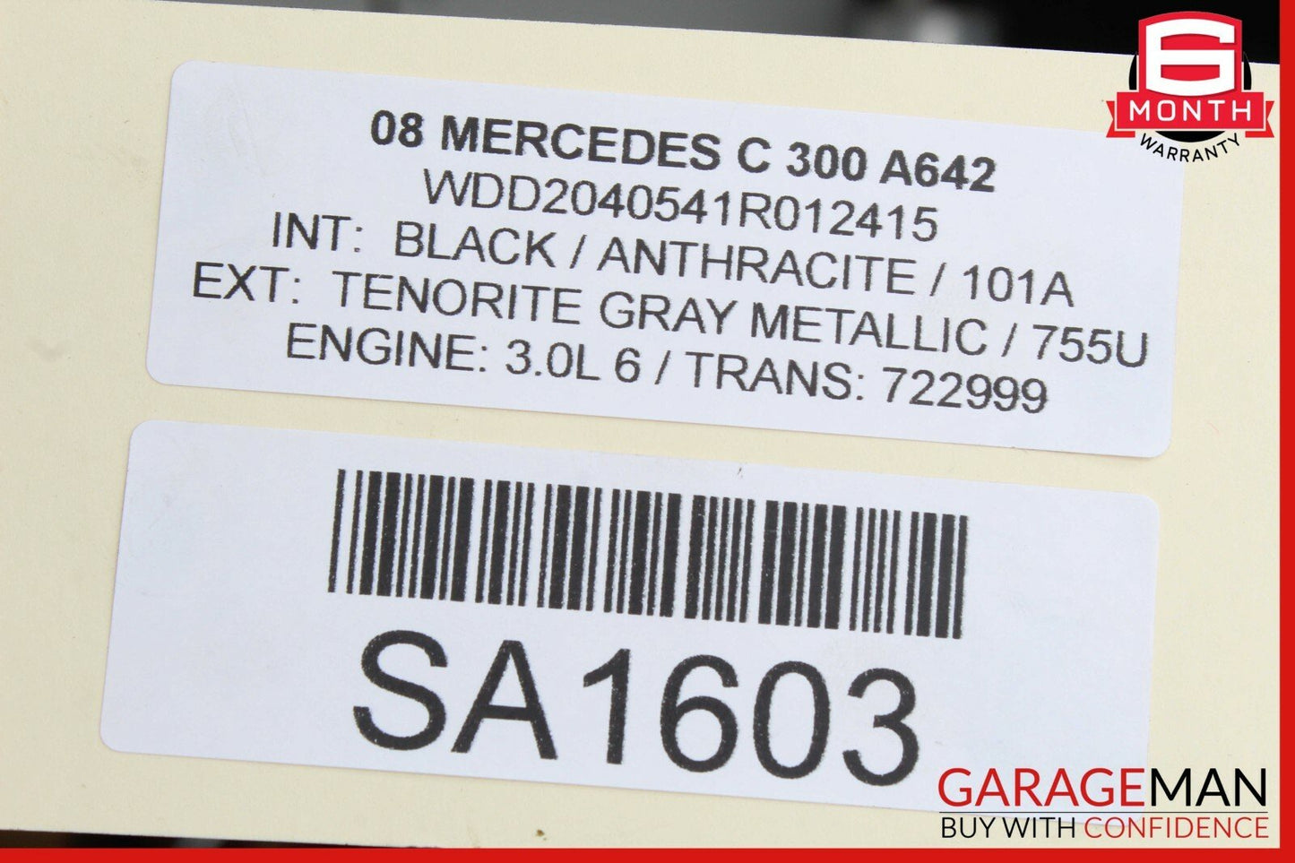 08-11 Mercedes W204 C300 Rear Right Door Lock Latch Actuator w/ Handle Gray