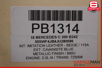 15-18 Mercedes W205 C300 Rear Right Passenger Side Exterior Door Shell Blue OEM