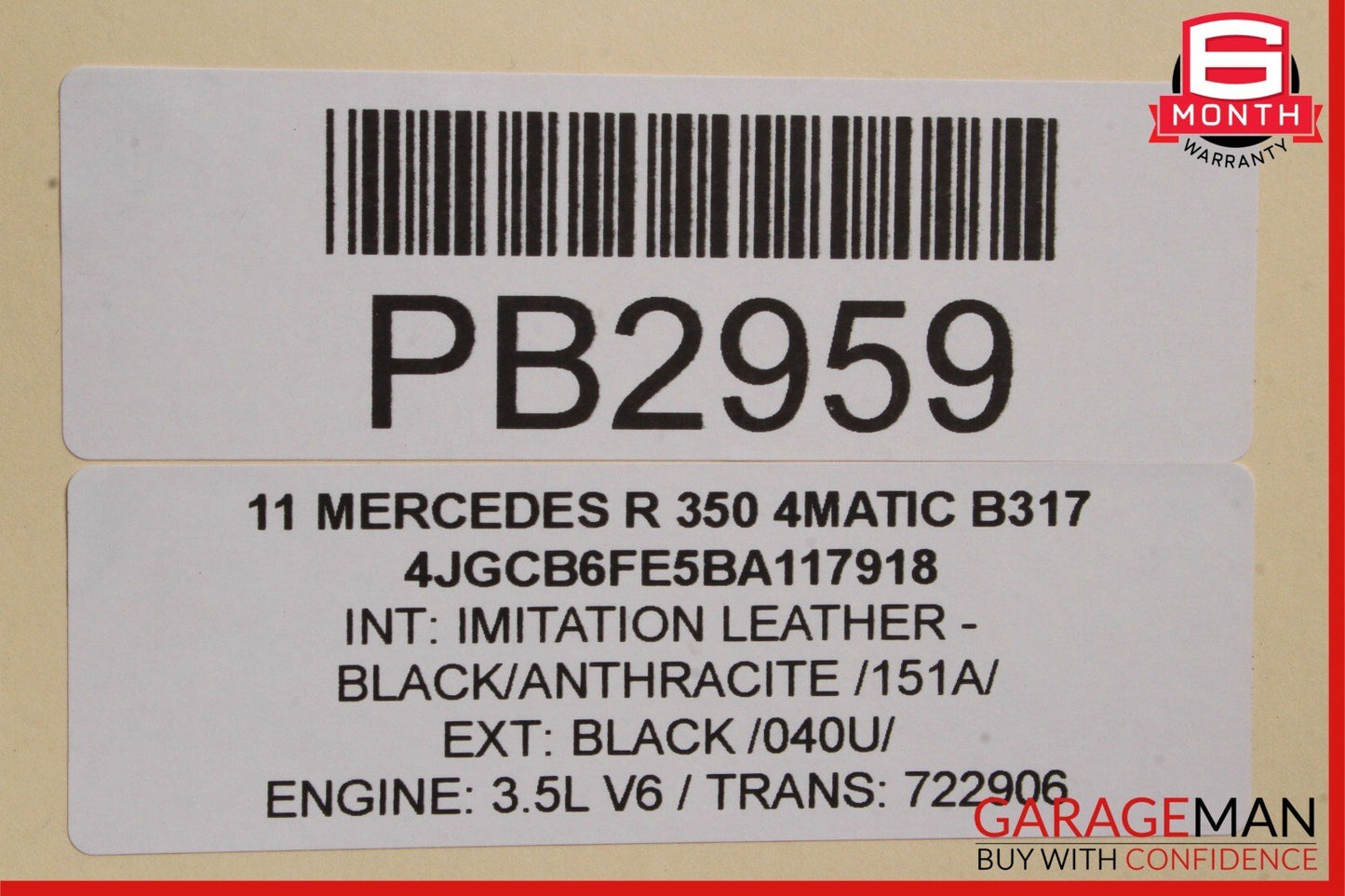 06-13 Mercedes W251 R350 Rear Right Interior Door Trim Panel Cover Assy Black