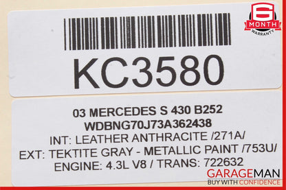 03-09 Mercedes W220 S430 E500 Rear Right Side Window Regulator Motor OEM