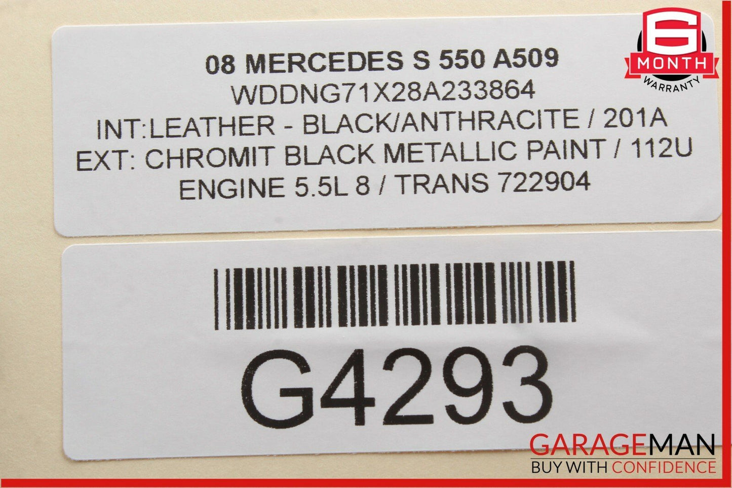 07-09 Mercedes W221 S550 Rear Right / Left Overhead Upper Vanity Mirror Gray