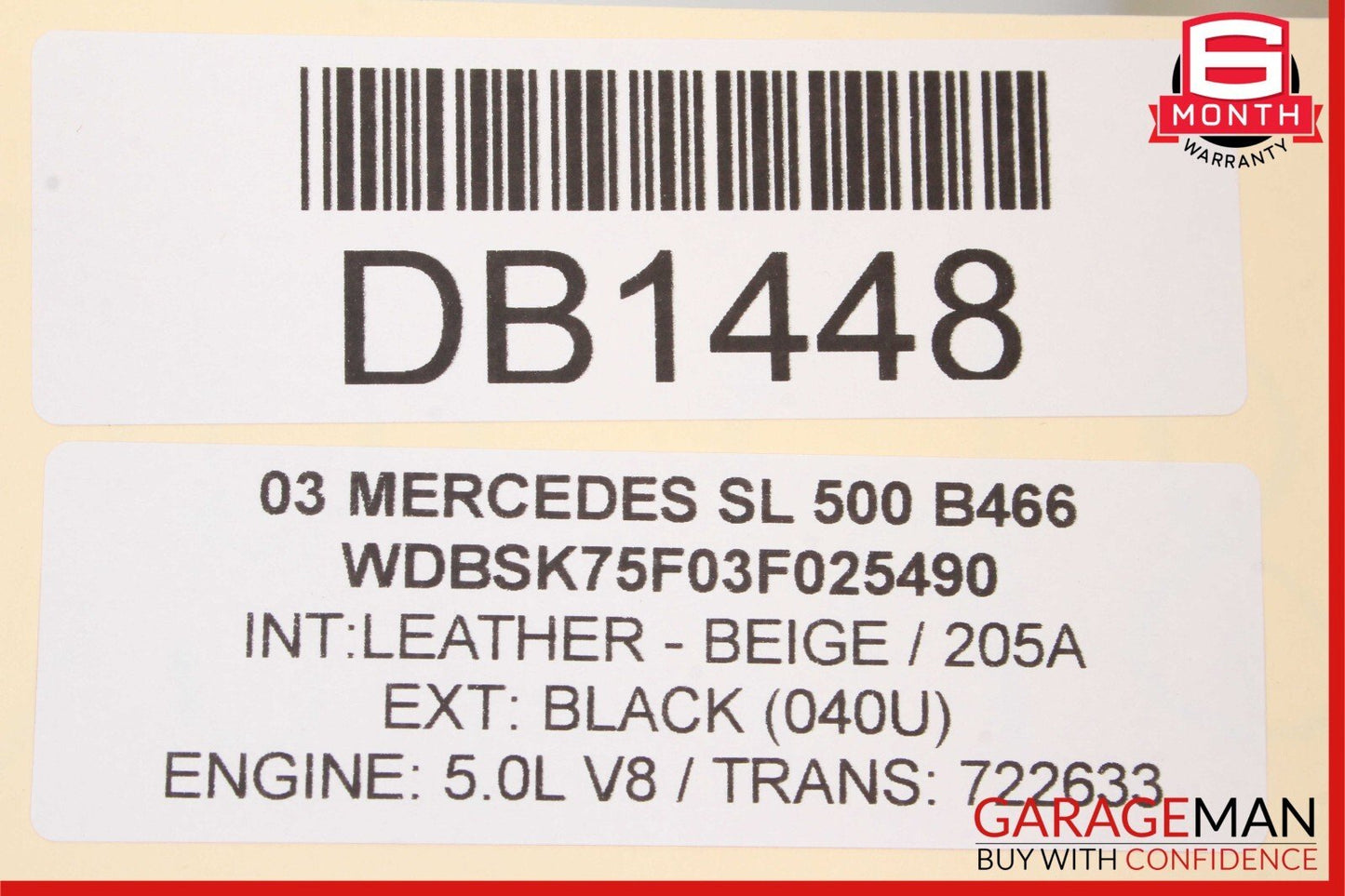 03-06 Mercedes R230 SL500 Front Right Side Upper Top Seat Cushion Cover Beige