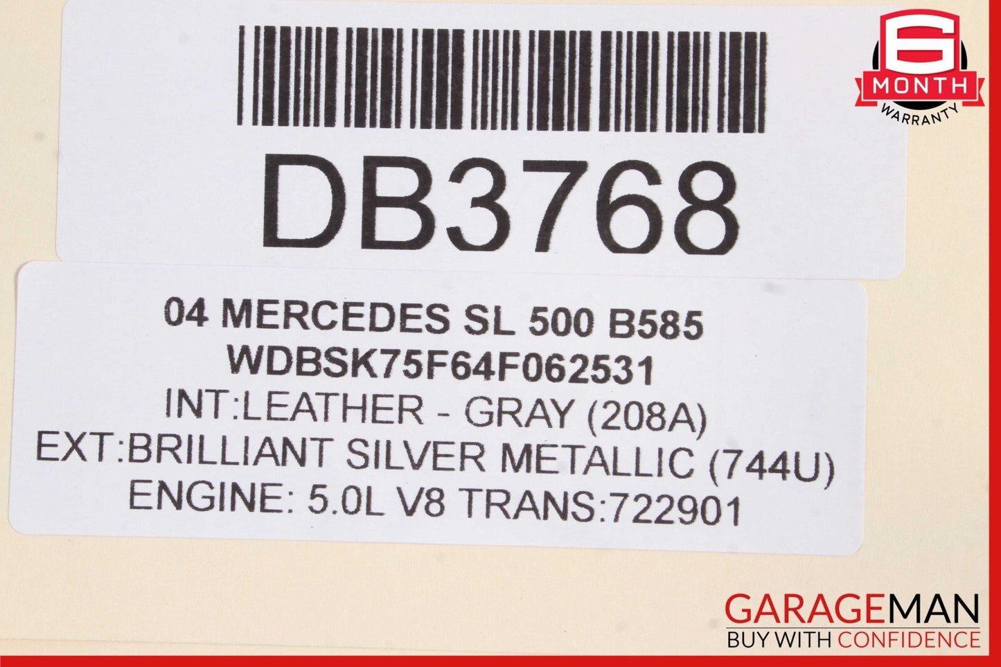 03-06 Mercedes R230 SL500 Front Right Passenger Upper Top Seat Cushion OEM