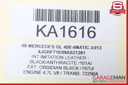 07-12 Mercedes GL550 GL450 Front Right Top Upper Seat Cushion Cover Anthracite
