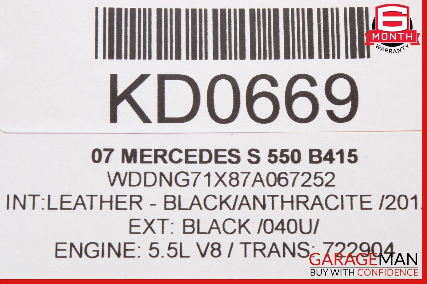 07-09 Mercedes W221 S550 S600 Front Left Driver Side Mirror Door Rear View Black