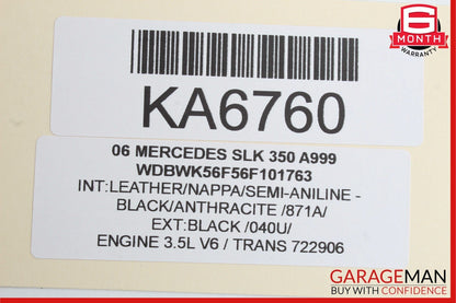 05-11 Mercedes R171 SLK350 Rear Right Side Window Roof C Pillar Panel Black